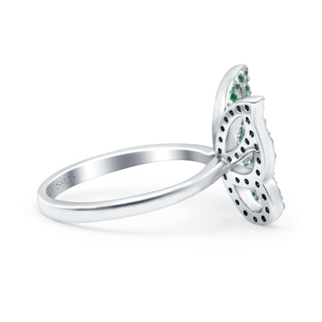 Butterfly Ring Wedding Band Simulated Green Emerald CZ 925 Sterling Silver (15mm)